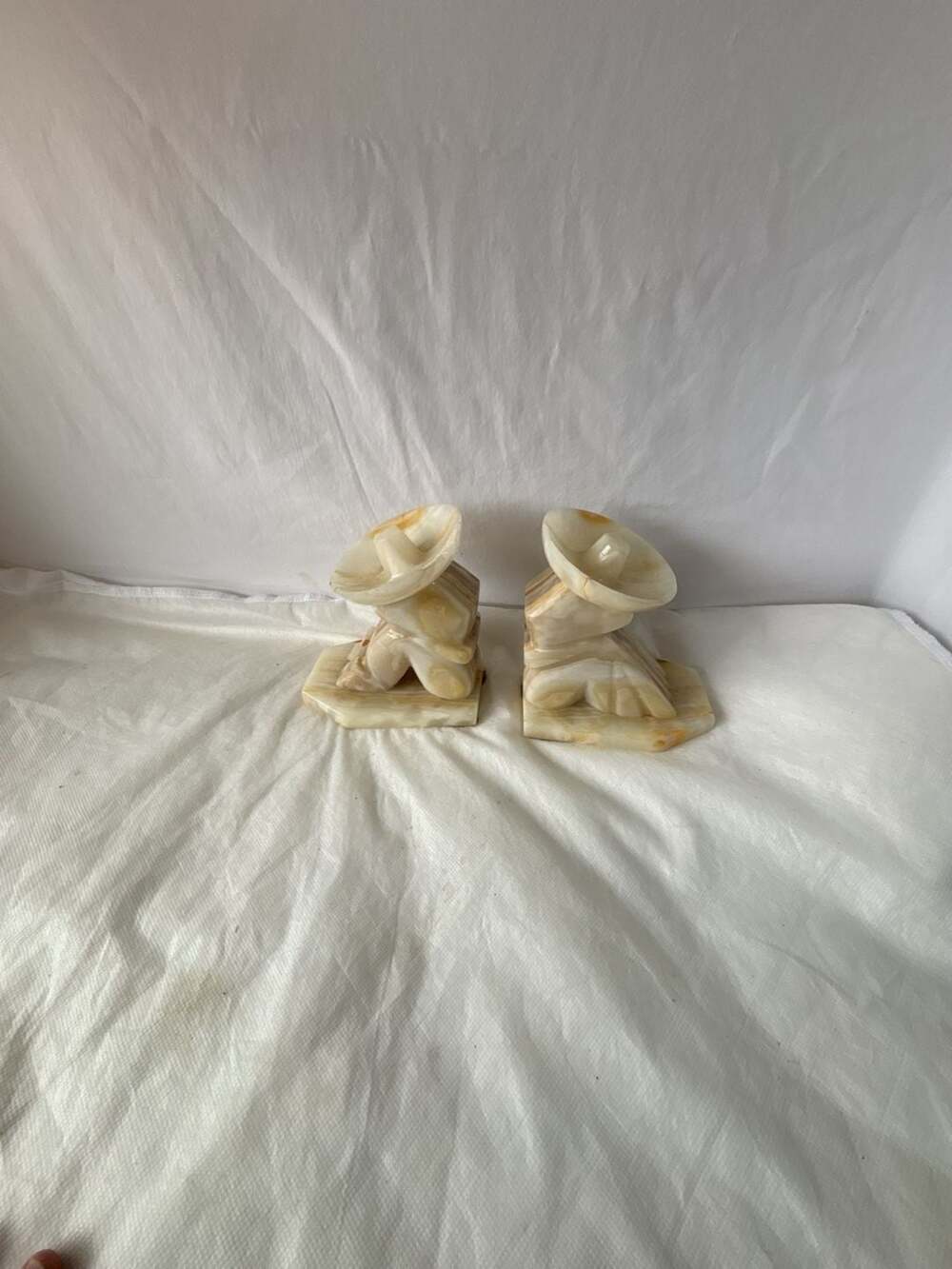 Vintage Carved Onyx Sleeping Mexican Sombrero Bookends